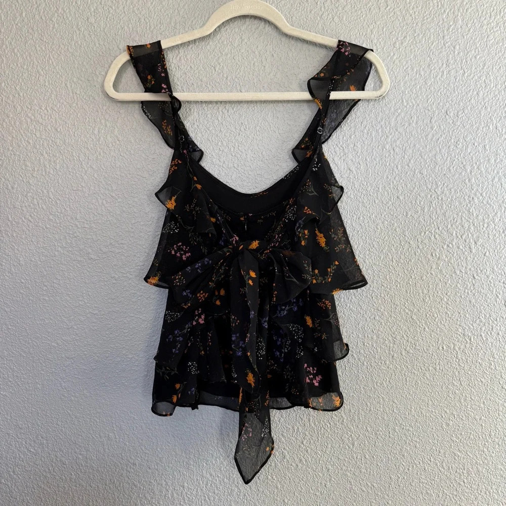 Rebecca Minkoff Ruffle Sleeve Top Size Small Self Tie Back - Picture 5 of 7